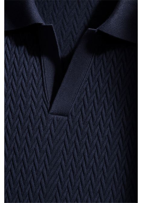 Men's blue textured knit polo shirt by Paolo Pecora Milano. A refined summer garment perfect for casual chic looks. PAOLO PECORA |  | A037 F3006685